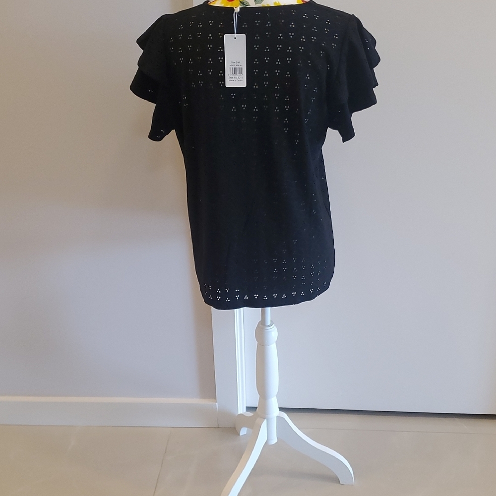 Black Ruffled Embellished Blouse - Picture 2 of 2